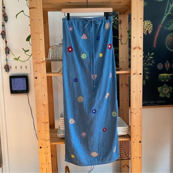 Zara Denim Embroidered Geo Shapes Midi Halter Dress XS - Picture 6 of 16